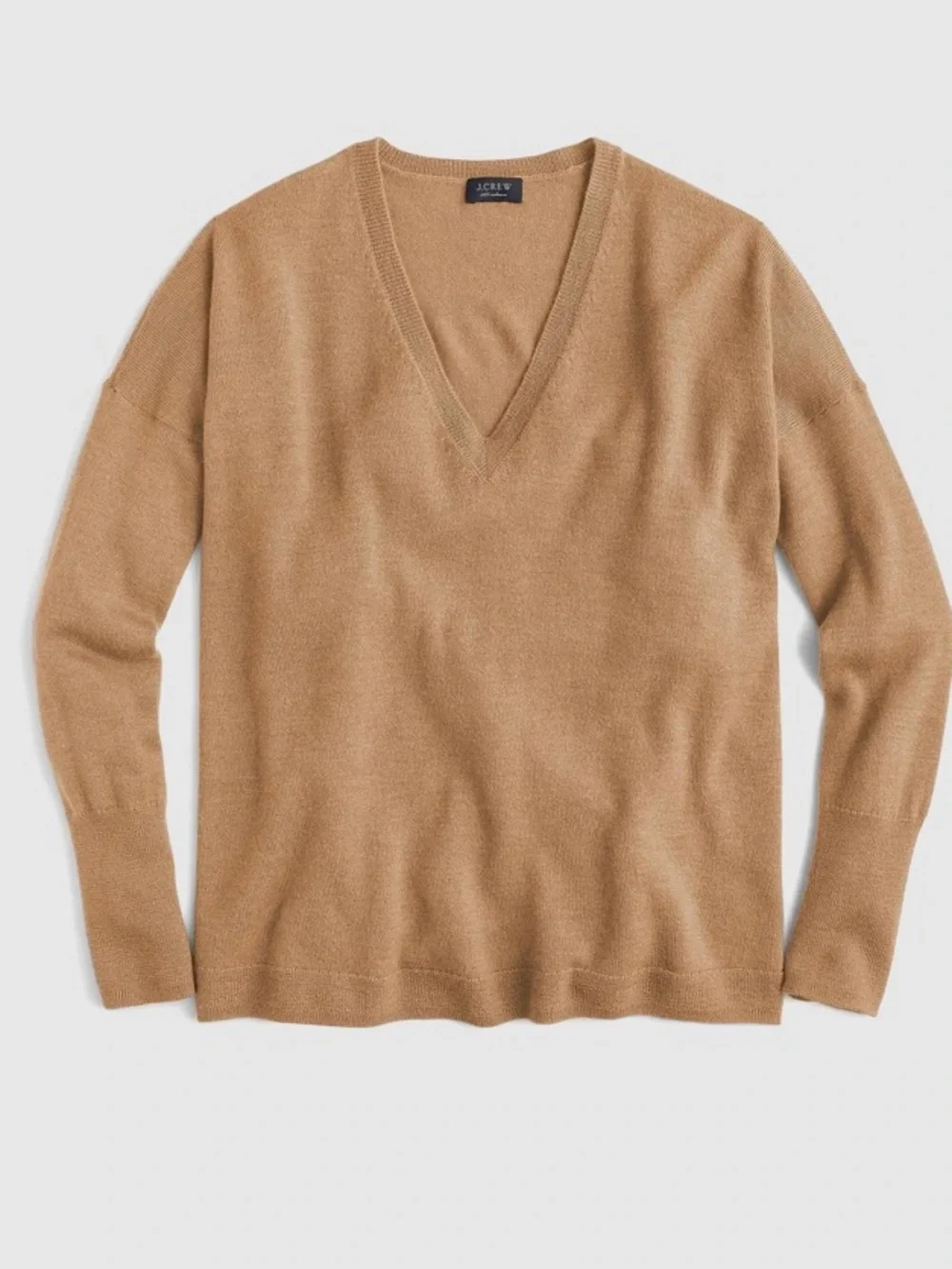 J.Crew 100% Cashmere V-Neck Boyfriend Sweater Camel Brown Tan Size Small